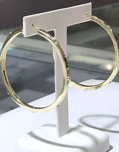 925 Sterling Silver Large Gold Tone Hoop Earrings w/Screw Design 2 1/4" Diameter - Bild 1 von 11