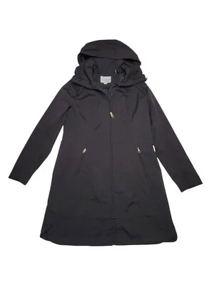 Chaqueta de lluvia con capucha Cole Haan Signature abrigo largo negro talla mediana Foto 1 de 4