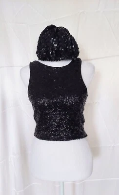 Divided by H&M Size Small Sequined Tank Top Matching Hat Black Black Lined - Image 1 of 4