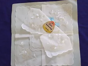 VINTAGE 2 WHITE EMBROIDARED HANDKERCHIEFS NEVER USED /COLLECTABLE/WEDDING - Picture 1 of 3