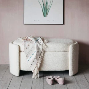 Graham and Green Bouclé Storage Ottoman - Picture 1 of 8