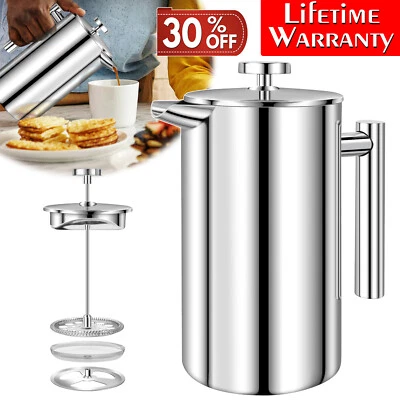 DAYPLUS Kaffeebereiter Doppelwandig Edelstahl Kaffeekanne French Press Kaffepresse DE