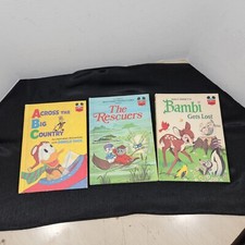 Lot 3 Vintage 1970's Walt Disney's Childrens Hard Cover Books Bambi The Rescuers