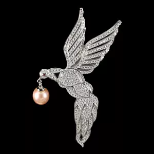 Drop Pink Pearl 9x8mm Simulated Cz 925 Sterling Silver Bird Jewelry Brooch - Picture 1 of 14