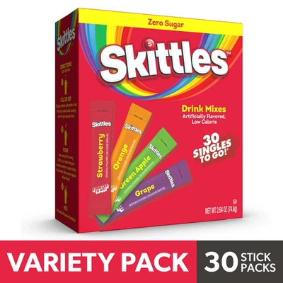 (2 pack) Skittles Zero Sugar Variety Pack Powdered Drink Mix Original, 30 Count - Image 1 of 4