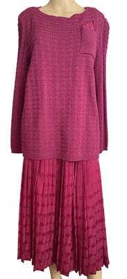 Castleberry Sweater Pleated Skirt Suit Women's 16 Cardigan Cranberry Red Retro - Image 1 of 4