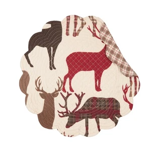 Colton Deer Print Quilted 100% Cotton Round Set of 6 Placemats 17" - Picture 1 of 2