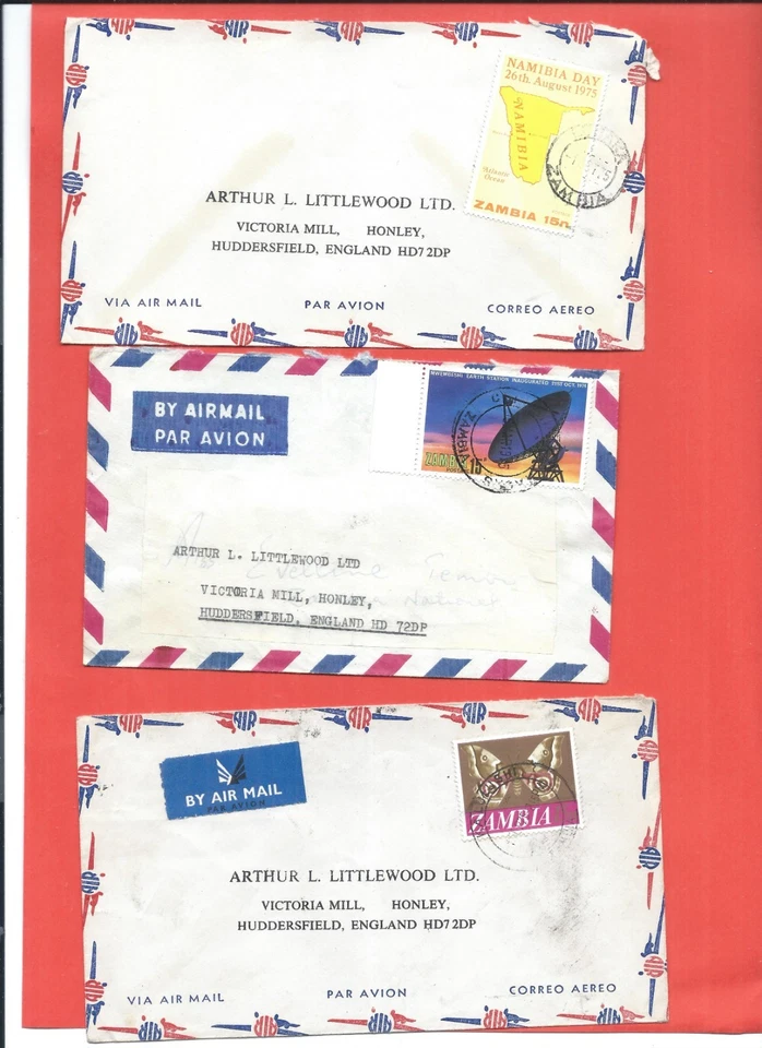 Марки Замбии.  3 б/у обложки 1974 и 1975 День Намибии и т. д. (AR959) - Изображение 1 из 1