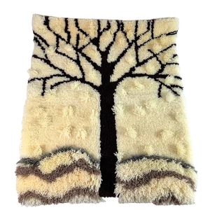 Alfombra colgante de pared gancho pestillo hecho a mano vintage años 70 80 árbol paisaje peludo boho - Imagen 1 de 6