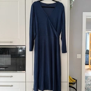 M&S Marks & Spencer Navy Sparkle Midi Dress UK 20 Wrap Bodice Tie Belt VGC - Picture 1 of 10