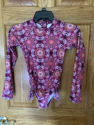 Seafolly Youth Girls Size 10 Pink Paisley Park Long Sleeve Surf Tank ZP-1651 - Image 1 of 3