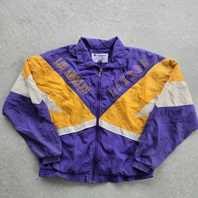 Vtg Champion Los Angeles Lakers NBA Nylon Purple/Gold Windbreaker Jacket Sz M - Image 1 of 4