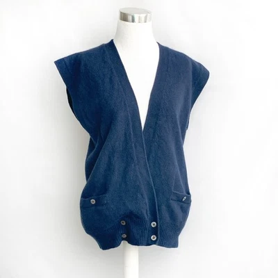 JH Collectibles Sweater Vest Womens sz M Navy Lambswool Cashmere Pockets - Image 1 of 4