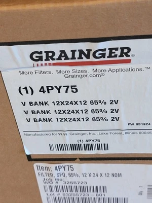 GRAINGER 4PY75 V-Bank Air Filter,12x24x12,MERV 11 4PY75. Free Ship L48  - Image 1 of 3