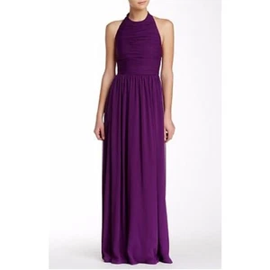 Alice + Olivia Electric Plum Runnie Leder T-Back Maxikleid Hochzeitsgast  - Bild 1 von 11