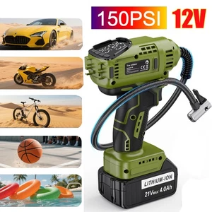 150 PSI Air Compressor Tire Inflator Fits Car Moto Bike Tires Air Pump Cordless - Picture 1 of 25
