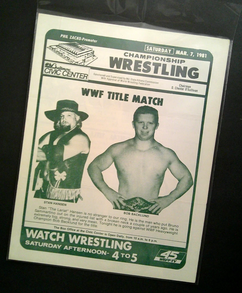 Programa de lucha libre WWF (7 de marzo de 1981 Baltimore) Bob Backlund vs. Stan Hansen Foto 1 de 1