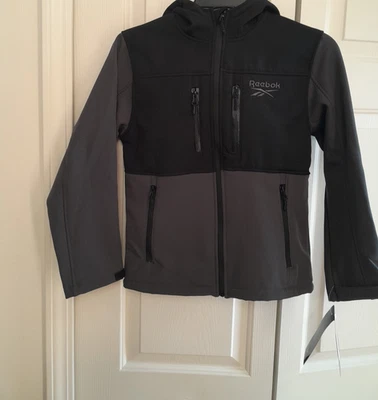 Reebok Boys Charcoal Gray Hooded zip up Jacket Size 8 Wind Breaker New - Image 1 of 4