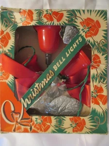 Vtg 1950s Miller Christmas 3 Red Bell Lights W Leaves & Bow Decorative Holiday - Picture 1 of 2