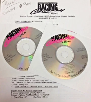 RADIO SHOW: RACING COUNTRY USA 1/14/03 DOUG STONE & TOMMY BALDWIN FEATURES - Imagem 1 de 3