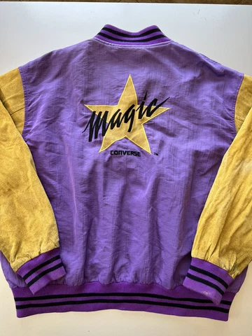 Vintage 80s 90s Converse X Magic Johnson Los Angeles Lakers Bomber Jacket Sz XL Cover