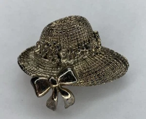 Vintage Victorian Style Hat Brooch Floral Ribbon Pin Silver Tone 2” - Picture 1 of 8
