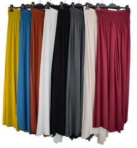 Plain Wide Leg Palazzo Trousers Womens Elasticated Waist Comfortable Lightweight - Picture 1 of 13