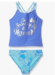 Angel Beach Girls Foil Mermaid Tankini Swim Set Blue Size 14 - Picture 1 of 2