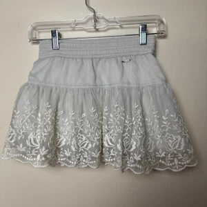 Abercrombie Kids Off-White Grey A-Line Mini Skirt Lace Tulle Layer Girls Large - Picture 1 of 9