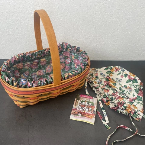 VTG Longaberger Easter Egg Basket w/liner & plastic protector 11.25"x11.25"x8" Cover