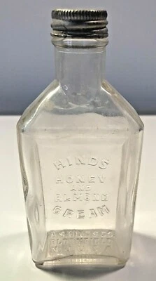 Botella antigua de vidrio transparente Hinds Honey And Almond Cream Bloomfield NJ de 1930 Foto 1 de 4