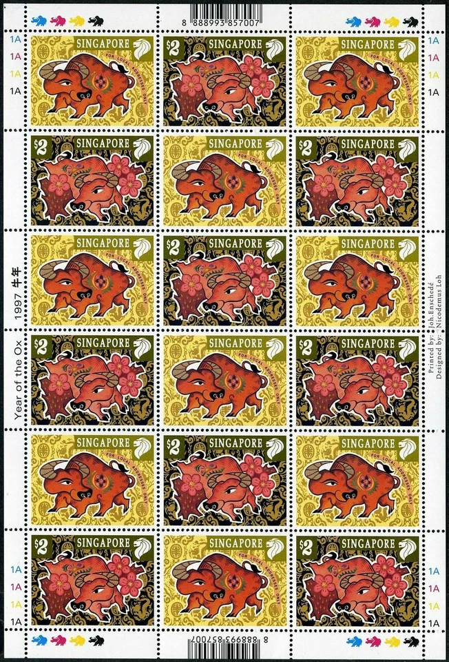 Singapore 775a sheet,MNH.Mi 822-823 bogen. New Year 1997,Lunar year of the Ox. - Image 1 of 1