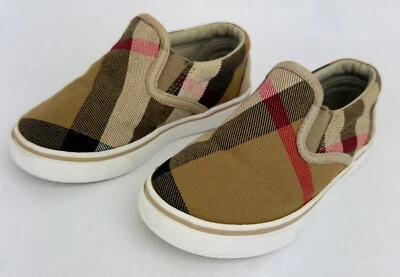 Toddler Boys Girls BURBERRY Light Honey Nova Check 24 7.5 US Slip On Loafer Shoe - Image 1 of 4
