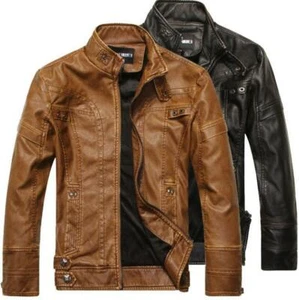 Herren Motorrad Lederjacke Mode Plus Mantel Oberbekleidung Freizeit Kragen Jacken - Bild 1 von 12
