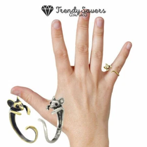 Adjustable Animal Mouse Wrap Ring Vintage Silver and Gold Tone Stainless Steel - Picture 1 of 13