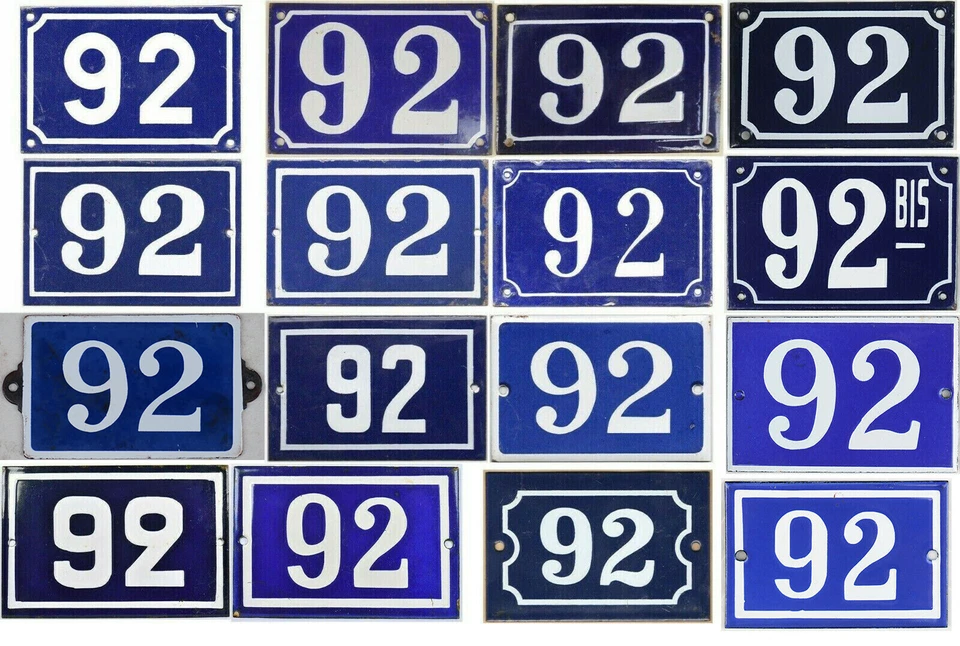 Antiga casa francesa azul número 92 porta portão parede cerca placa placa placa - Imagem 1 de 1