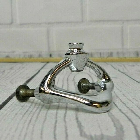 Vintage Chrome Small MidCentury Modern Deco Hardware Cabinet Handle Drawer Pull Cover