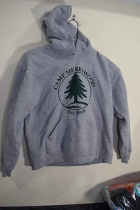 Girl Summer Sleepaway Camp MERRIWOOD Orford NH Pullover Hoodie L 14 16 Gray - Picture 1 of 18