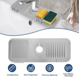 Faucet Splash Mat Silicone Sink Drying Mat Water Drainage Pad 14.56x5.51in - Picture 1 of 11