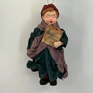 Singing Caroler Ornament Boy Sheet Music 7"Papier Mache - Picture 1 of 4