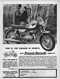 1963 Francis-Barnett 91 Sports Cruiser Motorcycle Original Print Ad - Picture 1 of 1