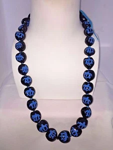 NEW Hawaii Wedding Kukui Nut Lei Necklace ~ Black w/ Blue Honu Turtle ( QTY 2 ) - Picture 1 of 2