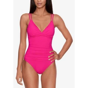 Lauren Ralph Lauren 1-Piece Swimsuit Double Strap Tummy Control Passion Fruit 6 - Picture 1 of 8