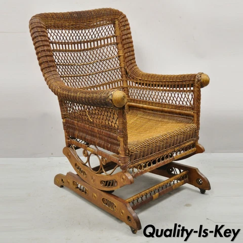 Antique Heywood Wakefield Woven Wicker Victorian Platform Rocker Rocking Chair Cover