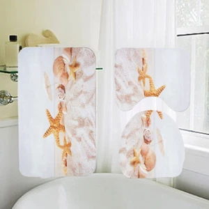 3 in 1 Seestern Strand Muster Badematte Set Rutschfeste Waschraum Teppich Matte - Bild 1 von 11