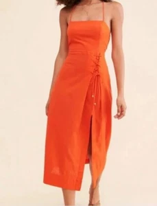 NWT Free People Francesca Orange Midi Dress size XS Lace Up Side Sexy Spring - Picture 1 of 15