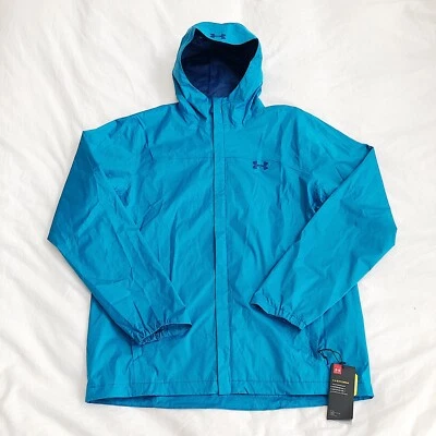 NWT Under Armour Men's Large Overlook Waterproof Rain Jacket UA Storm Blue $90 - Image 1 of 4