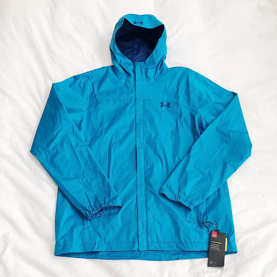 NWT Under Armour Men's Large Overlook Waterproof Rain Jacket UA Storm Blue $90 - Image 1 of 4