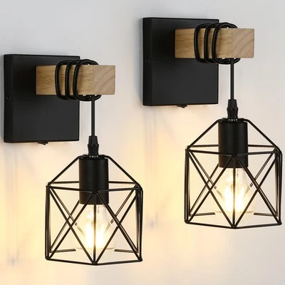 2 Pack Wall Sconce ON/Off Switch Dimmable Cage Wall Mount Light Fixture Black - Image 1 of 4