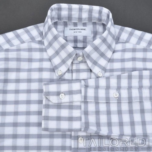Camicia elegante THOM BROWNE bianca grigia a quadri 100% cotone BDC MEDIA taglia 2